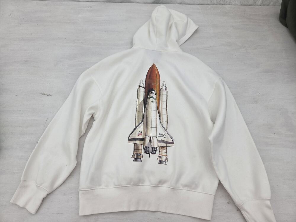 Mens H&M NASA Challenger Big Graphic On Back Oversized S Hoodie White